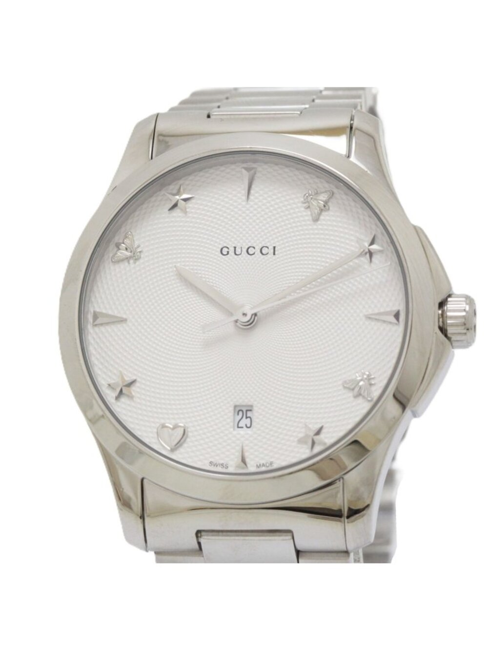 Gucci G-Timeless 126.4 Watch SS Stainless Steel Silver Signature Motif Dial